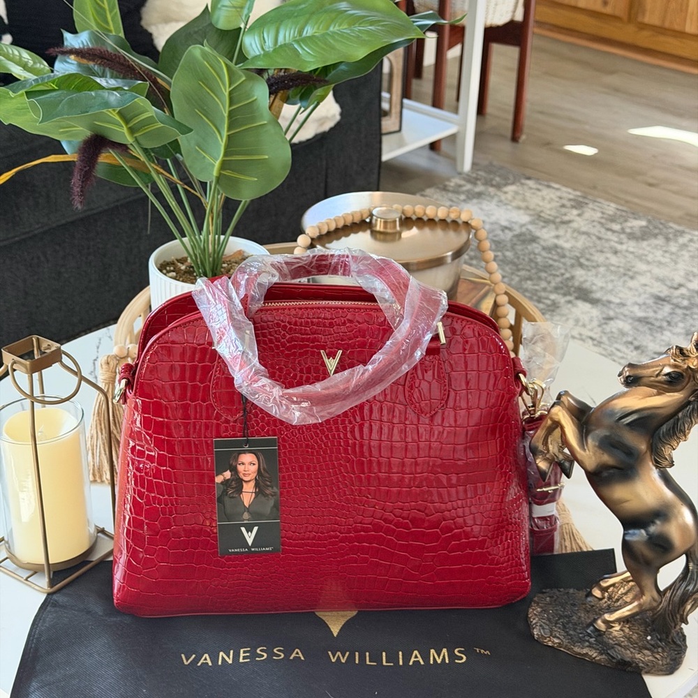 VANESSA WILLIAMS Lush Round Red Crocodile Satchel - Picture 11 of 16